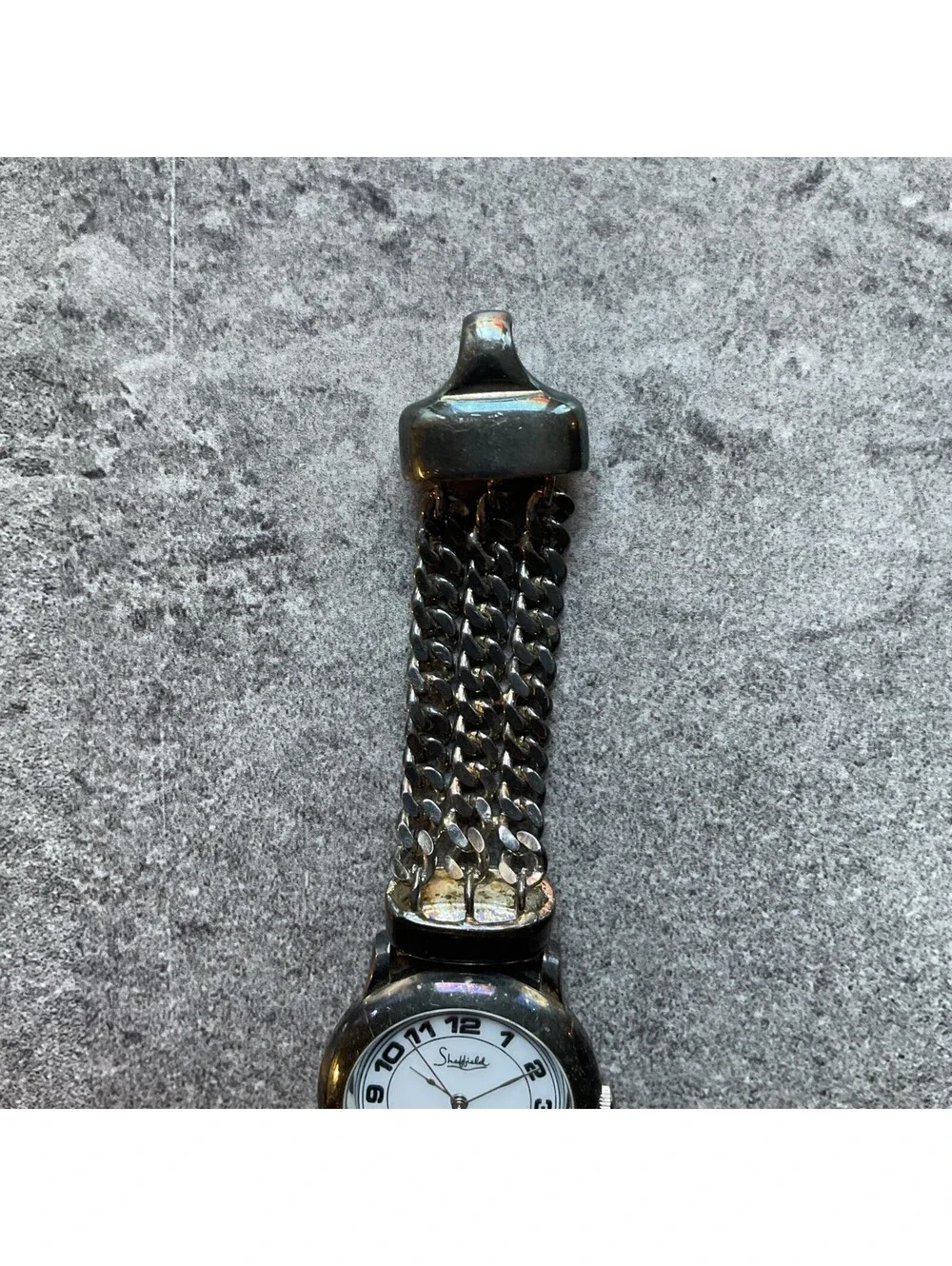 Vintage Sheffield Womens Watch 31mm Silver Plated Case & Band White Dial A21